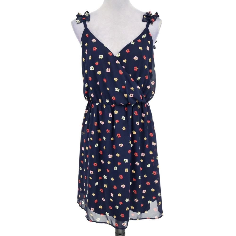 Madewell Dress Plus Size 18 Navy Blue Floral Chiffon Lined Ruffle Strap Sundress